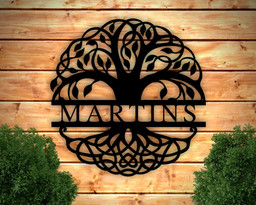 Personalized Family Name Metal Sign, Tree Of Life Sign, Last Name Front Porch Sign, Housewarming Gift, Wedding Gift, Metal Wall Art Decor, Laser Cut Metal Signs Custom Gift Ideas 14x14IN