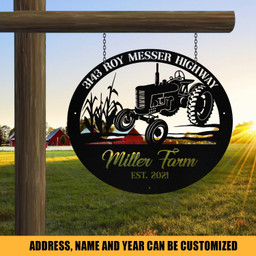 Metal Farm Sign Tractor Cornfield Monogram, Custom Outdoor Farmhouse, Metal Laser Cut Metal Signs Custom Gift Ideas 12x12IN