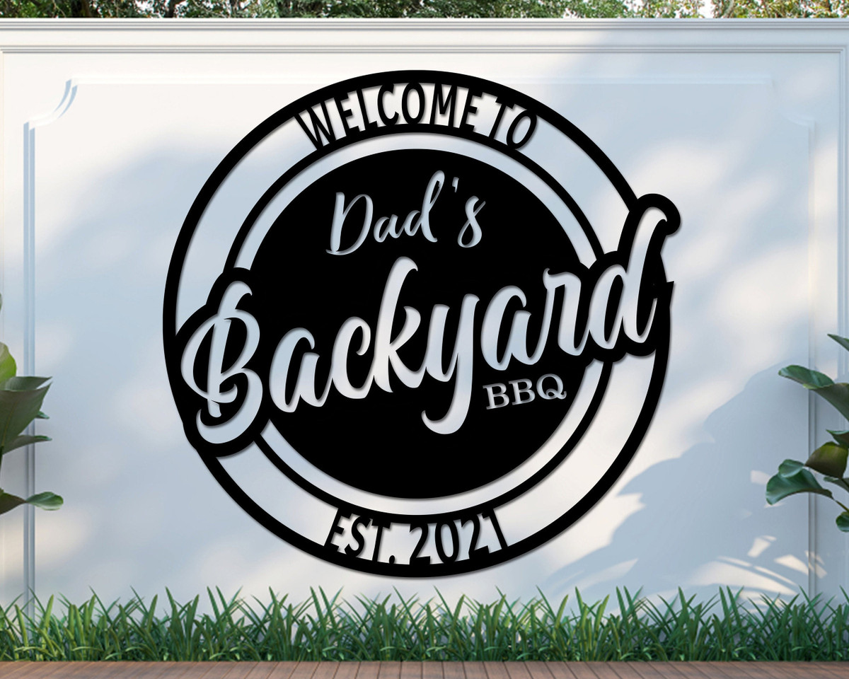 RosabellaPrint Personalized Backyard Bbq Metal Sig, Personalized Home Decor, Metal Wall Art, Outdoor Wall Decor, Metal Wall Decor, Bbq Decor Laser Cut Metal Signs Custom Gift Ideas 12x12IN