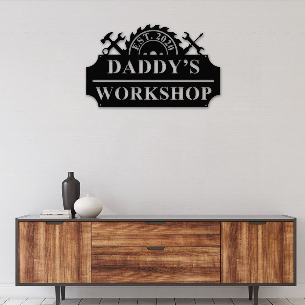 Personalized Workshop Metal Sign, Daddy's Workshop, Handyman Gift, Sign For Workshop, Father's Day Gift, Factory Decor, Office Decor, Laser Cut Metal Signs Custom Gift Ideas 12x12IN