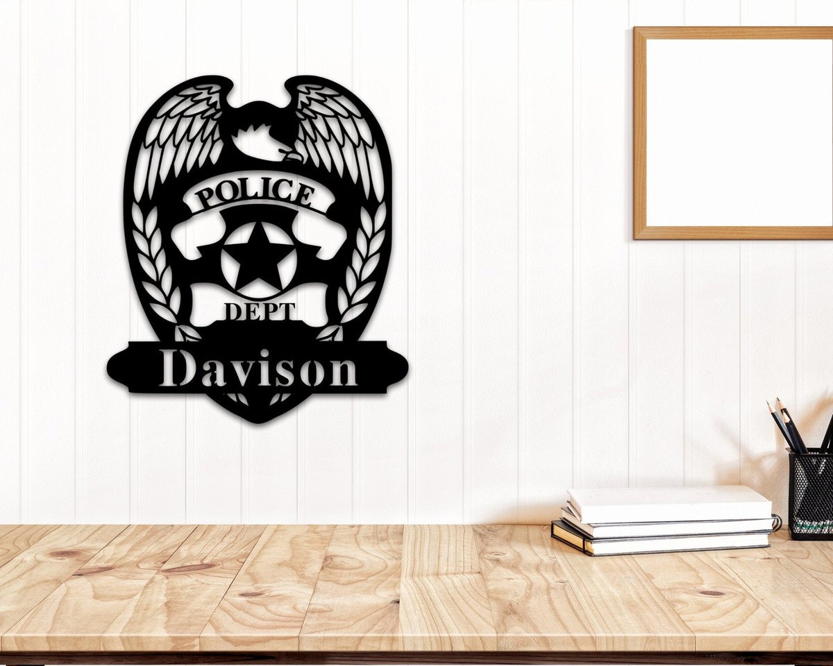Sheriff Deputy Sign With Last Name, Personalized Cop Gift, Personalized Police Officer Badge Name Sign, Cops, Police Academy Graduation Gift, Metal Laser Cut Metal Signs Custom Gift Ideas 12x12IN