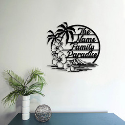 Personalized Family Beach Metal Sign, Beach Palm Tree Paradise Metal Sign, Metal Beach Sign, Family Beach House, Metal Wall Art, Laser Cut Metal Signs Custom Gift Ideas 12x12IN