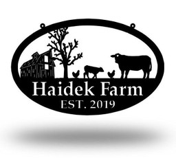 Metal Farm Sign ,barn And Cow And Chickens Personalized Family Name Metal Sign Wedding Gift Personalized Gift Metal Wall Art, Laser Cut Metal Signs Custom Gift Ideas 24x24IN