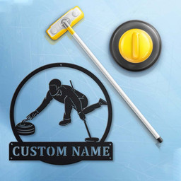 Personalized Curling Sport Monogram Metal Sign Art, Custom Curling Sport Metal Sign, Hobbie Gifts, Sport Gift, Birthday Gift, Laser Cut Metal Signs Custom Gift Ideas 14x14IN