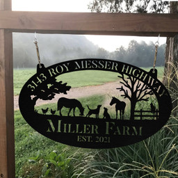 Personalized Metal Farm Sign Horse Dog Chicken Cat Monogram, Metal Laser Cut Metal Signs Custom Gift Ideas 18x18IN