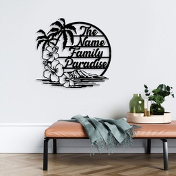 Personalized Family Beach Metal Sign, Beach Palm Tree Paradise Metal Sign, Metal Beach Sign, Family Beach House, Metal Wall Art, Laser Cut Metal Signs Custom Gift Ideas 14x14IN
