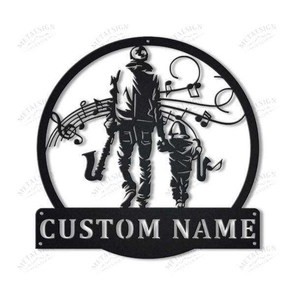 Saxophone Father And Son Personalized Monogram Metal Wall Decor, Cut Metal Sign, Metal Wall Art, Metal House Sign, Metal Laser Cut Metal Signs Custom Gift Ideas 12x12IN