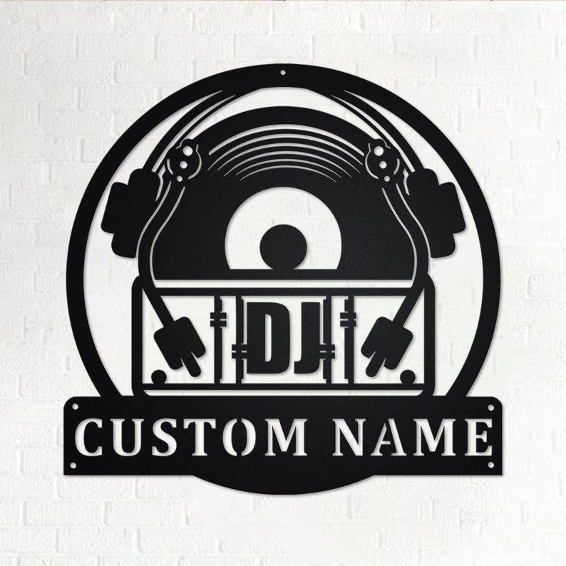 Custom Music Turntable Record Personalized Marimba Disc Jockey Name Sign Decoration For Room DJ Custom DJ | Aeticon Print Cut Metal Sign 8x8in