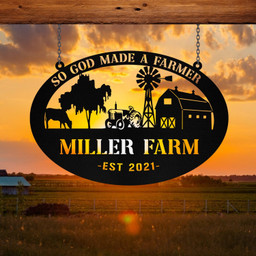 Metal Farm Sign Barn Tractor Monogram, Custom Farmhouse, Wall Decor Gift, Metal Laser Cut Metal Signs Custom Gift Ideas 18x18IN