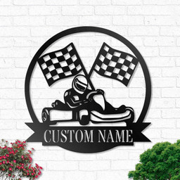 Custom Kart Racing Personalized Racer Name Sign Decoration For Living Room Go Kart Outdoor  | Aeticon Print Cut Metal Sign 8x8in
