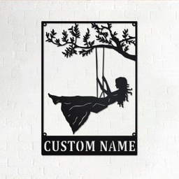 Custom Girl On A Swing Personalized Girls Name Sign Decoration For Room Girl On A Swing Custom Girls Swing | Aeticon Print Cut Metal Sign 8x8in