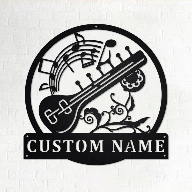 Custom Sitar Musical Instrument Personalized Sitar Name Sign Decoration For Room Sitar Custom Sitar Sitar | Aeticon Print Cut Metal Sign 8x8in