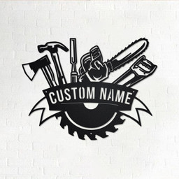 Custom Lumberjack Wood Cutter Tools Personalized Logger Name Sign Decoration For Room Lumberjack Metal  | Aeticon Print Cut Metal Sign 8x8in