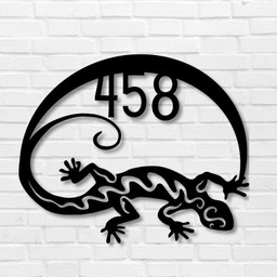Custom Address Sign Metal Gecko House Sign Personalized Outdoor Address Sign Outdoor Decor Lizard Metal Sign | Aeticon Print Cut Metal Sign 8x8in