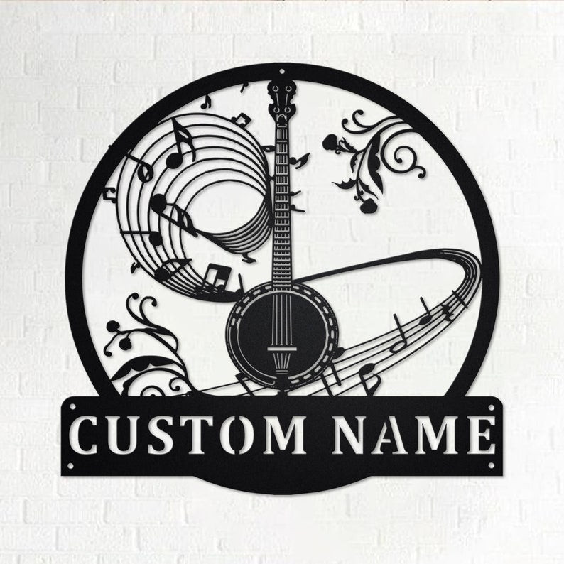Custom Banjo Personalized Banjo Name Sign Decoration For Room Banjo Custom Banjo Banjo Musical Instrument | Aeticon Print Cut Metal Sign 8x8in