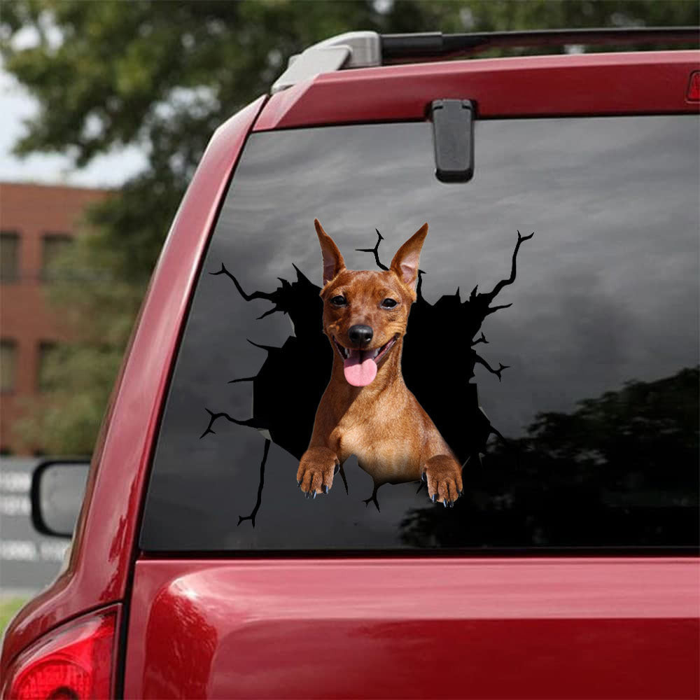 Miniature Pinscher Crack Sticker For Car Window Funny Memes Sticker Best Christmas Gifts, Car Alloy Wheel Stickers 12x12IN 2PCS