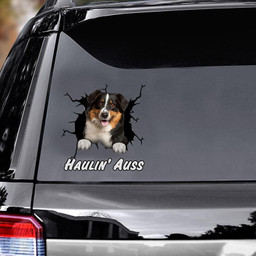 Funny Haulin' Auss Australian Shepherd Crack Car Decals, Dogs Decals Lover, Carbon Fiber Sticker 12x12IN 2PCS