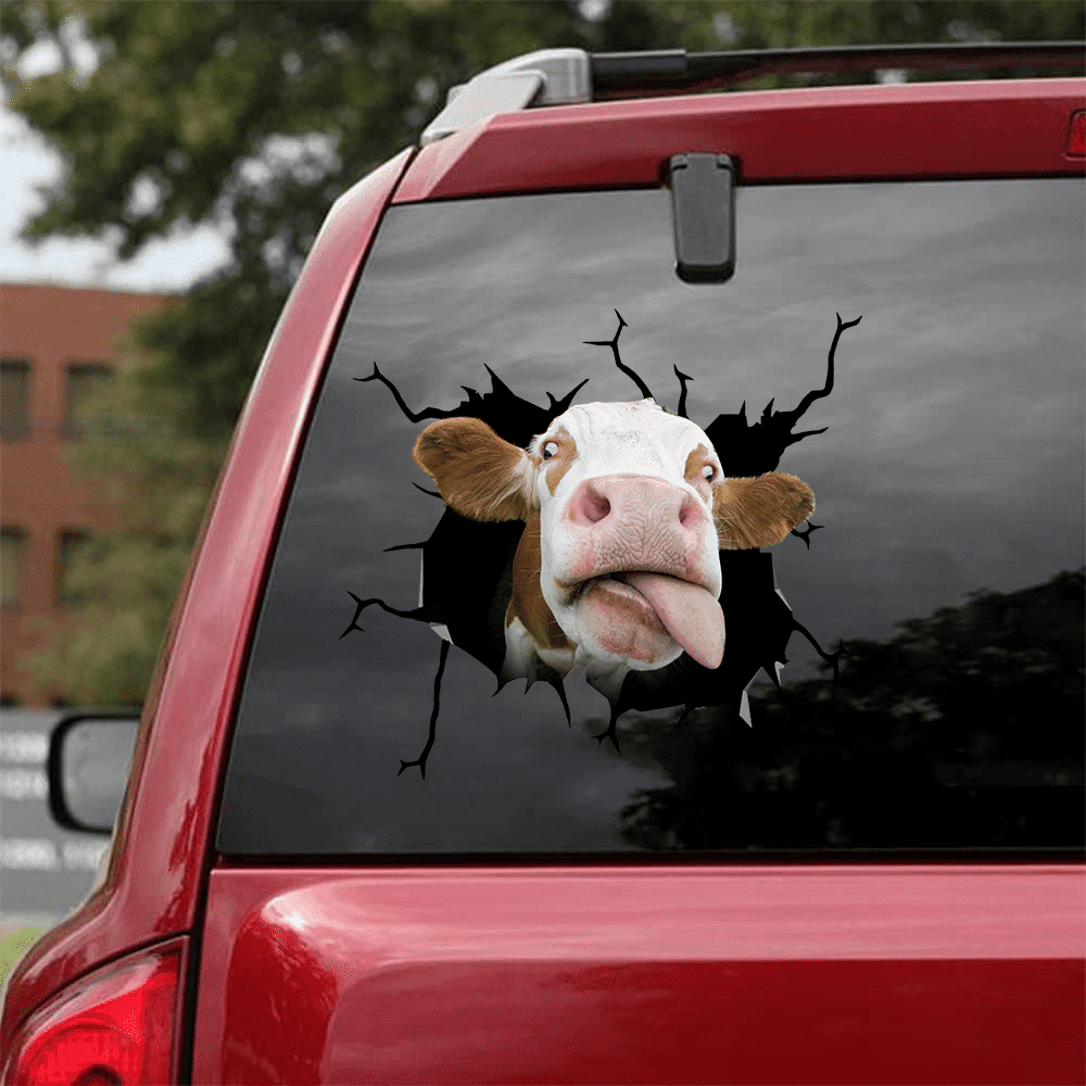Cow Crack Sticker Car Window Fun Small Stickers White Elephant Gift, Duster Sticker 12x12IN 2PCS