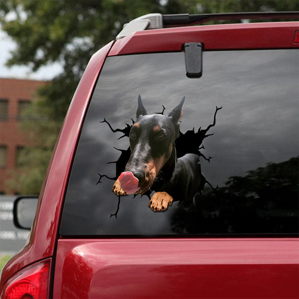 Doberman Crack Stickers For Cars Nice Dot Decal Stickers , Car Signage Stickers 12x12IN 2PCS