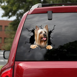 Australian Silky Terrier Crack Sticker Door Funny Black And White Stickers Valentine Gift For Boyfriend, Band Aid Decal For Car 12x12IN 2PCS