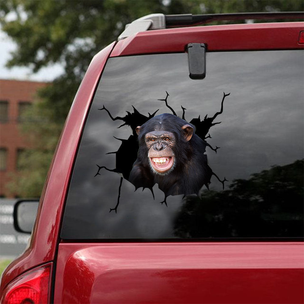 Chimpanzee Crack Sticker Kawaii Humor Vinyl Graphics Secret Santa, Car Back Light Sticker 12x12IN 2PCS