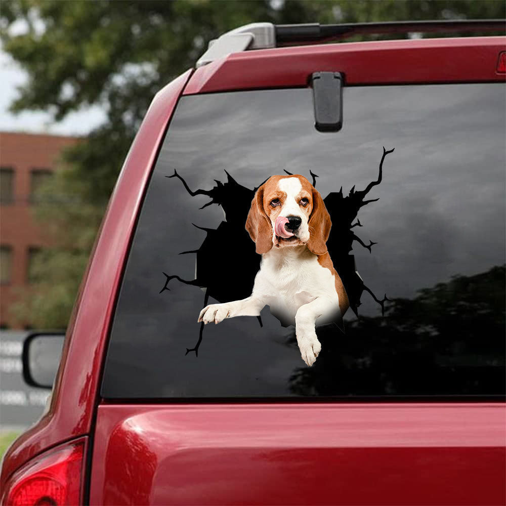 Beagle Crack Decal Sticker Car Lovely Vinyl Decals For Cars , Checkered Flag Stickers 12x12IN 2PCS
