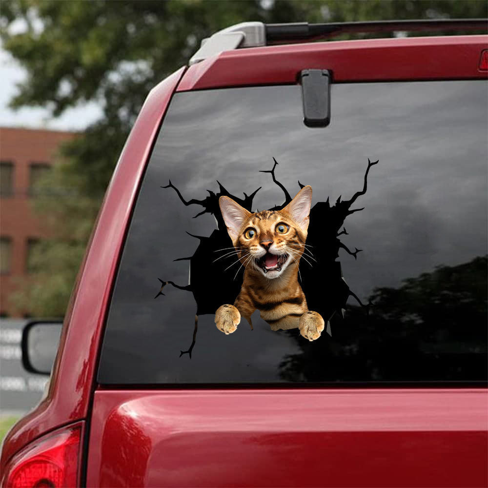 Bengal Cat Crack Bumper Sticker Funny Gifs Art Stickers Presents For Dads, Small Car Stickers 12x12IN 2PCS