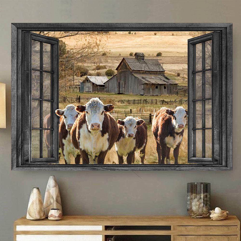 Hereford 3D Wall Art Opend Window Home Decor Gift Cattle Animal Farm Lover Landscape Seen Through Window Scene Wall Mural, 3D Window Wall Decal, Window Wall Mural, Window Wall Sticker, Window Sticker Gift Idea 18x30IN