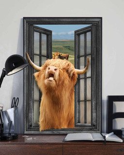 Highland Cow 3D Wall Art Painting Prints Home Decor Cattle Lover Landscape Seen Through Window Scene Wall Mural, 3D Window Wall Decal, Window Wall Mural, Window Wall Sticker, Window Sticker Gift Idea 18x30IN