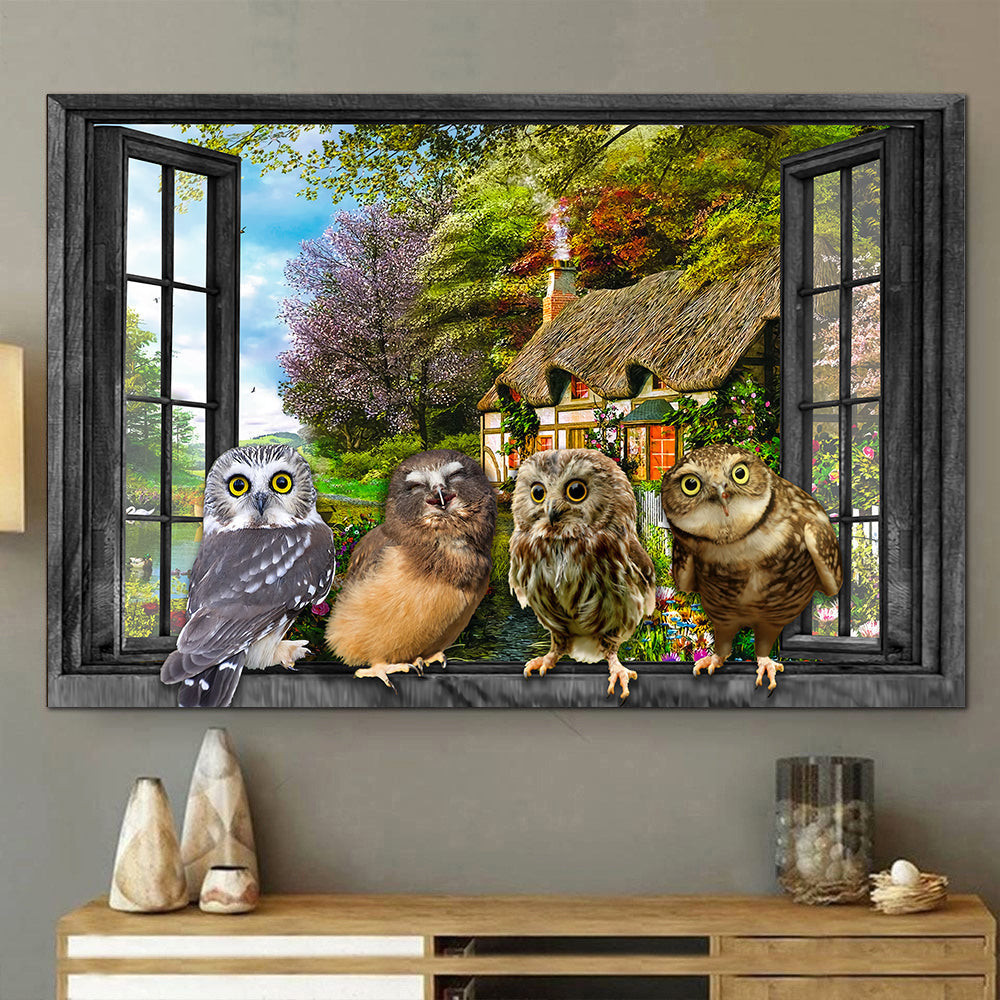 Owl 3D Wall Art Painting Art 3D Animals Lover Home Decoration Landscape Seen Through Window Scene Wall Mural, 3D Window Wall Decal, Window Wall Mural, Window Wall Sticker, Window Sticker Gift Idea 18x30IN