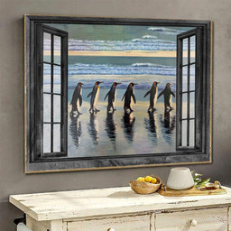 Penguin Wall Art Painting Art 3D North Pole Animal Home Decoration Landscape Seen Through Window Scene Wall Mural, 3D Window Wall Decal, Window Wall Mural, Window Wall Sticker, Window Sticker Gift Idea 18x30IN