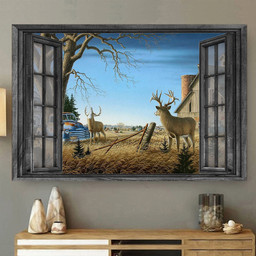 Whitetail Deer 3D Wall Art Home Decor Gift Couple Farm Hunting Lover Landscape Seen Through Window Scene Wall Mural, 3D Window Wall Decal, Window Wall Mural, Window Wall Sticker, Window Sticker Gift Idea 18x30IN