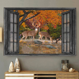 Whitetail Deer 3D Wall Art Painting Art Home Decor Maple Tree Hunting Lover Landscape Seen Through Window Scene Wall Mural, 3D Window Wall Decal, Window Wall Mural, Window Wall Sticker, Window Sticker Gift Idea 18x30IN