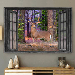 Whitetail Deer 3D Wall Art Painting Art Home Decor Pine Forest Hunting Lover Landscape Seen Through Window Scene Wall Mural, 3D Window Wall Decal, Window Wall Mural, Window Wall Sticker, Window Sticker Gift Idea 18x30IN