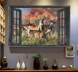 White Tailed Deer 3D Wall Arts Painting Hunting Lover Home Decoration Easter Landscape Seen Through Window Scene Wall Mural, 3D Window Wall Decal, Window Wall Mural, Window Wall Sticker, Window Sticker Gift Idea 18x30IN