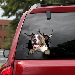 American Staffordshire Terrier Crack Window Decal Custom 3d Car Decal Vinyl Aesthetic Decal Funny Stickers Cute Gift Ideas Ae10051 Car Vinyl Decal Sticker Window Decals, Peel and Stick Wall Decals 18x18IN 2PCS