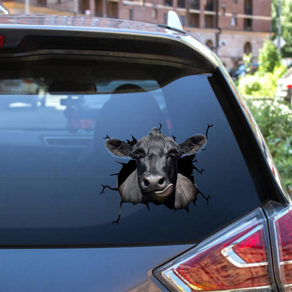 Angus Cattle Crack Window Decal Custom 3d Car Decal Vinyl Aesthetic Decal Funny Stickers Home Decor Gift Ideas Car Vinyl Decal Sticker Window Decals, Peel and Stick Wall Decals 12x12IN 2PCS