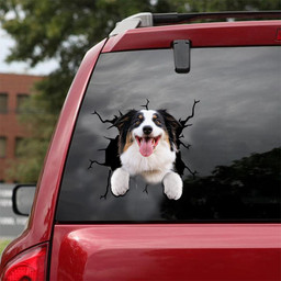 Australian Shepherd Crack Window Decal Custom 3d Car Decal Vinyl Aesthetic Decal Funny Stickers Cute Gift Ideas Ae10079 Car Vinyl Decal Sticker Window Decals, Peel and Stick Wall Decals 18x18IN 2PCS