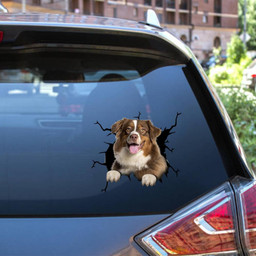 Australian Shepherd Crack Window Decal Custom 3d Car Decal Vinyl Aesthetic Decal Funny Stickers Cute Gift Ideas Ae10080 Car Vinyl Decal Sticker Window Decals, Peel and Stick Wall Decals 12x12IN 2PCS