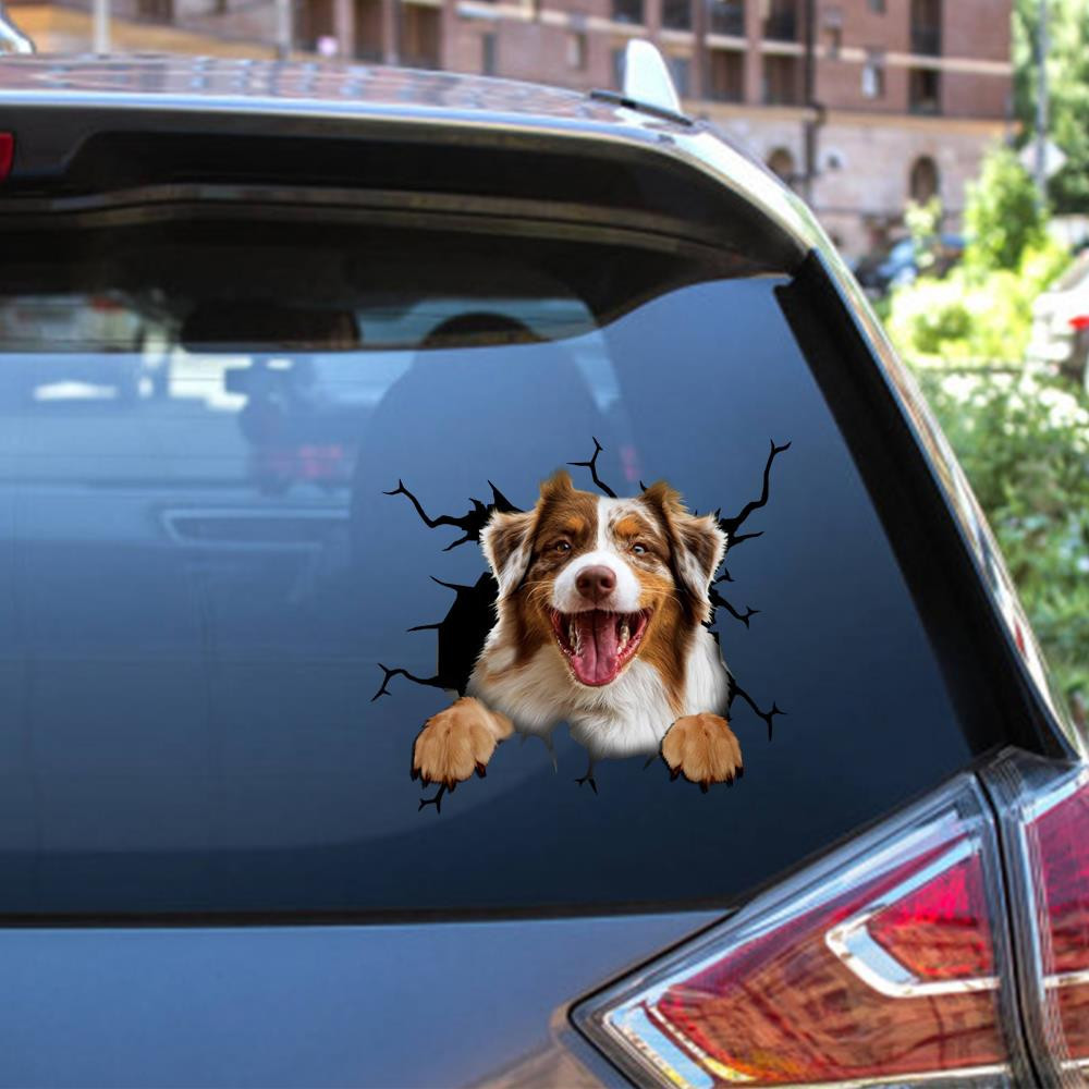 Australian Shepherd Crack Window Decal Custom 3d Car Decal Vinyl Aesthetic Decal Funny Stickers Cute Gift Ideas Ae10075 Car Vinyl Decal Sticker Window Decals, Peel and Stick Wall Decals 12x12IN 2PCS