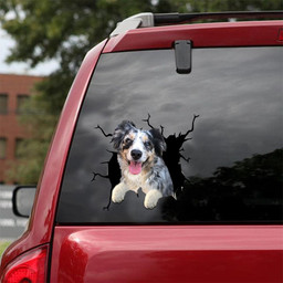 Australian Shepherds Crack Window Decal Custom 3d Car Decal Vinyl Aesthetic Decal Funny Stickers Cute Gift Ideas Ae10086 Car Vinyl Decal Sticker Window Decals, Peel and Stick Wall Decals 18x18IN 2PCS