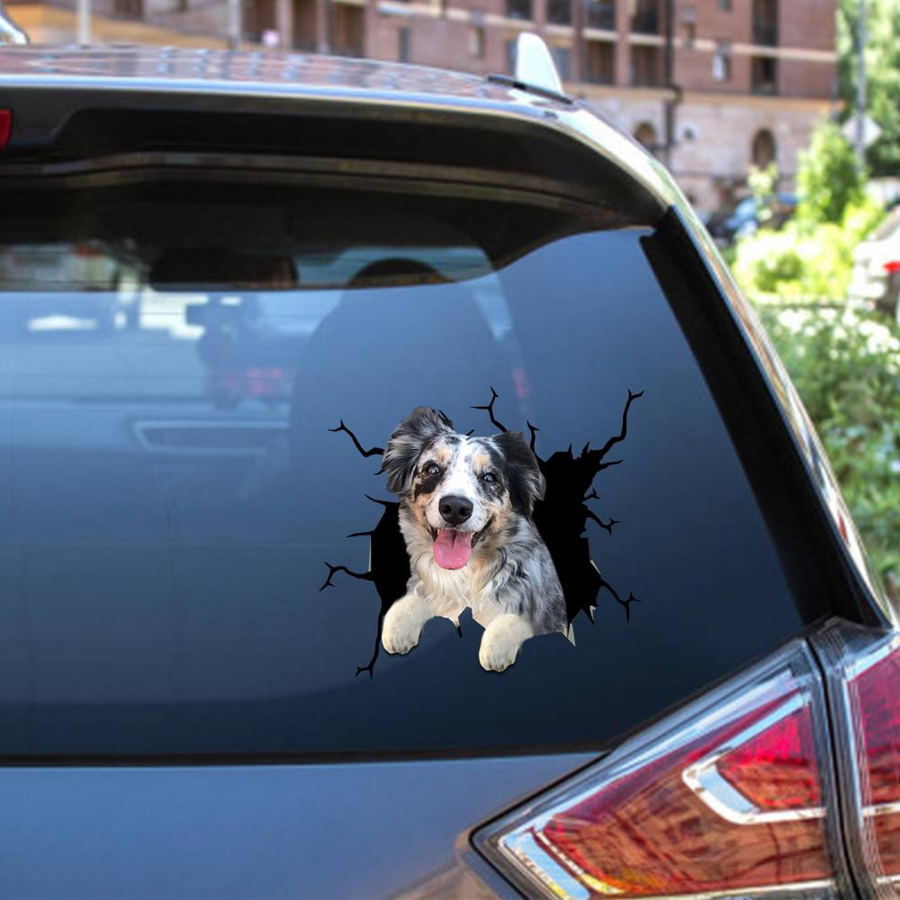 Australian Shepherds Crack Window Decal Custom 3d Car Decal Vinyl Aesthetic Decal Funny Stickers Cute Gift Ideas Ae10086 Car Vinyl Decal Sticker Window Decals, Peel and Stick Wall Decals 12x12IN 2PCS