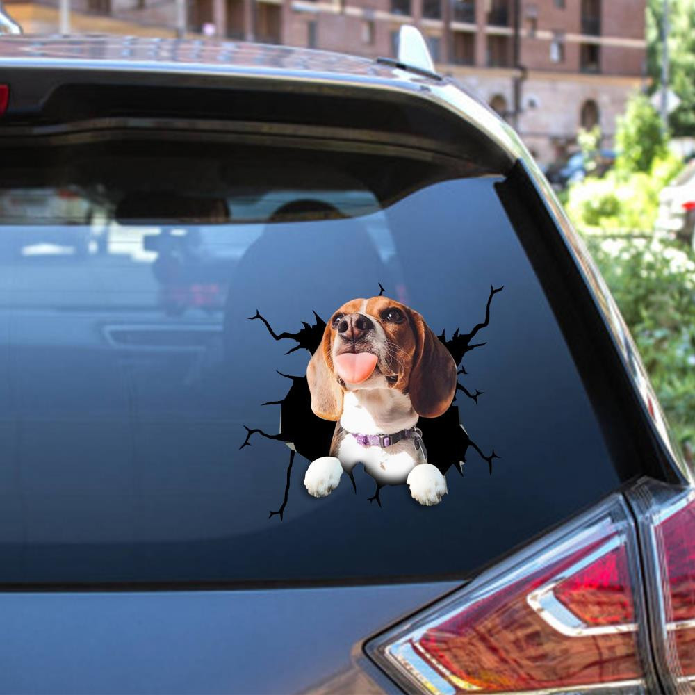Beagle Dog Breeds Dogs Puppy Crack Window Decal Custom 3d Car Decal Vinyl Aesthetic Decal Funny Stickers Cute Gift Ideas Ae10107 Car Vinyl Decal Sticker Window Decals, Peel and Stick Wall Decals 12x12IN 2PCS