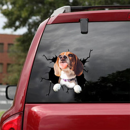 Beagle Dog Breeds Dogs Puppy Crack Window Decal Custom 3d Car Decal Vinyl Aesthetic Decal Funny Stickers Cute Gift Ideas Ae10107 Car Vinyl Decal Sticker Window Decals, Peel and Stick Wall Decals 18x18IN 2PCS