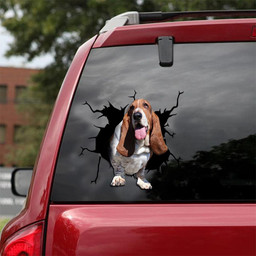 Basset Hound Crack Window Decal Custom 3d Car Decal Vinyl Aesthetic Decal Funny Stickers Cute Gift Ideas Ae10096 Car Vinyl Decal Sticker Window Decals, Peel and Stick Wall Decals 18x18IN 2PCS