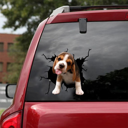 Beagle Dog Breeds Dogs Puppy Crack Window Decal Custom 3d Car Decal Vinyl Aesthetic Decal Funny Stickers Cute Gift Ideas Ae10111 Car Vinyl Decal Sticker Window Decals, Peel and Stick Wall Decals 18x18IN 2PCS