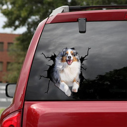 Australian Shepherd Crack Window Decal Custom 3d Car Decal Vinyl Aesthetic Decal Funny Stickers Cute Gift Ideas Ae10084 Car Vinyl Decal Sticker Window Decals, Peel and Stick Wall Decals 18x18IN 2PCS