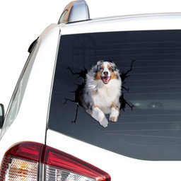 Australian Shepherd Crack Window Decal Custom 3d Car Decal Vinyl Aesthetic Decal Funny Stickers Cute Gift Ideas Ae10084 Car Vinyl Decal Sticker Window Decals, Peel and Stick Wall Decals