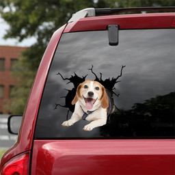 Beagle Dog Breeds Dogs Puppy Crack Window Decal Custom 3d Car Decal Vinyl Aesthetic Decal Funny Stickers Cute Gift Ideas Ae10106 Car Vinyl Decal Sticker Window Decals, Peel and Stick Wall Decals 18x18IN 2PCS