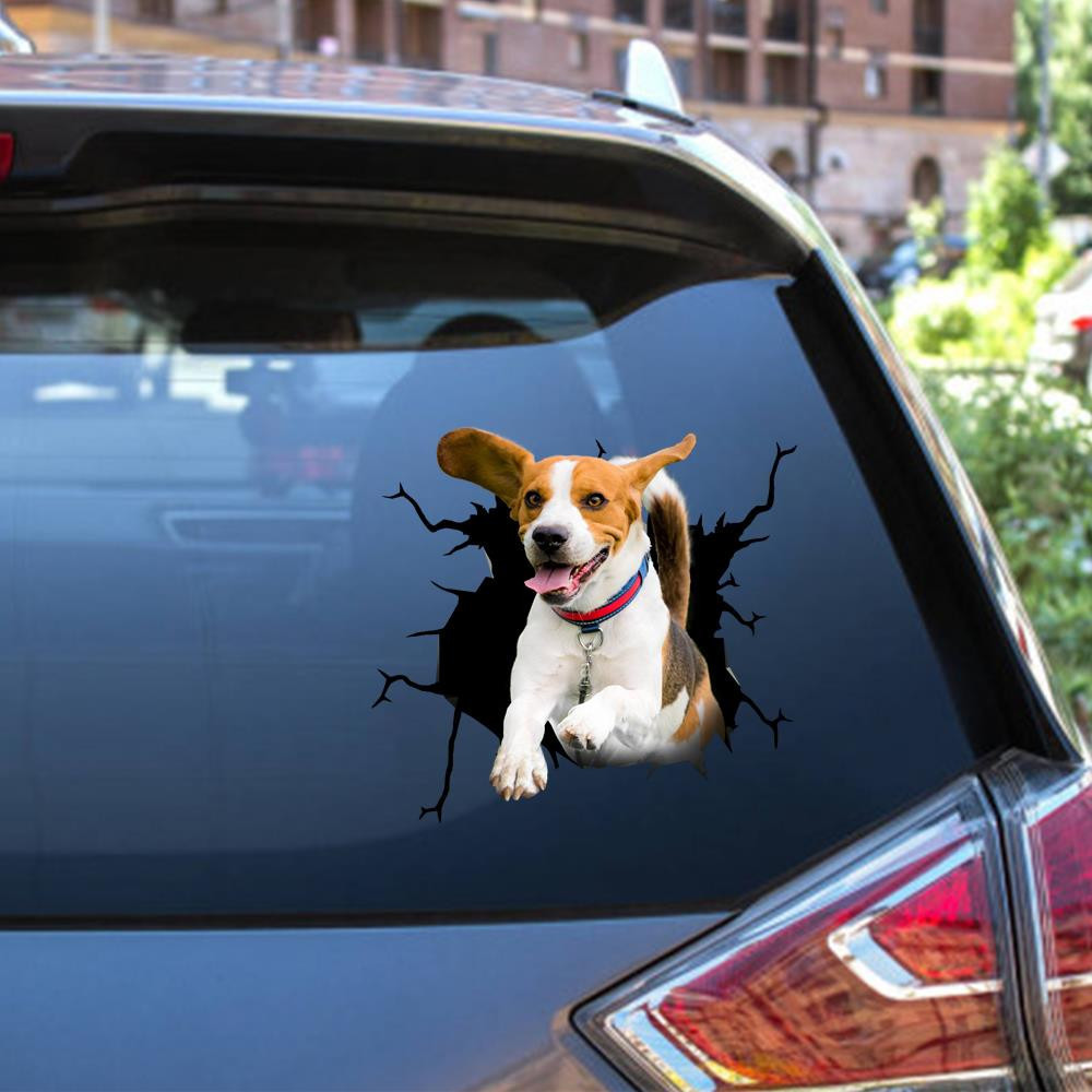 Beagle Dog Breeds Dogs Puppy Crack Window Decal Custom 3d Car Decal Vinyl Aesthetic Decal Funny Stickers Cute Gift Ideas Ae10113 Car Vinyl Decal Sticker Window Decals, Peel and Stick Wall Decals 12x12IN 2PCS